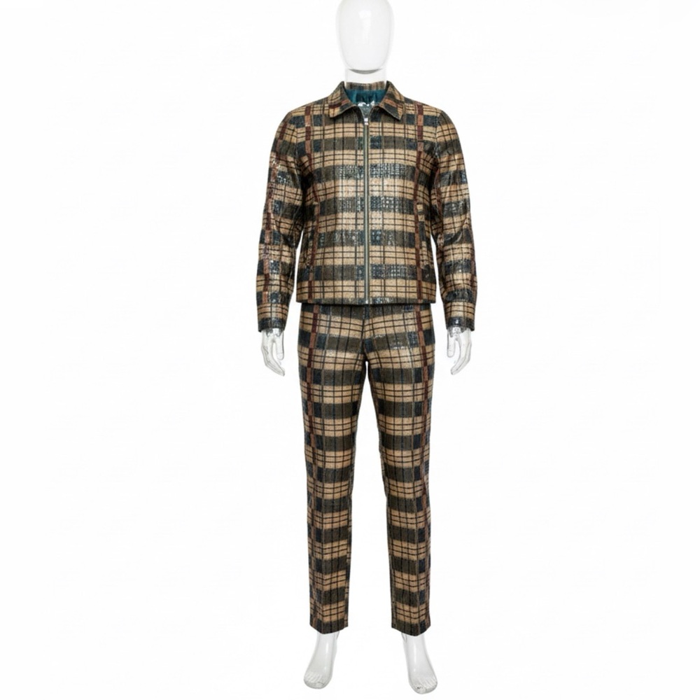 🧥🐍 SELENE SPORT 90s Vinyl Plaid Snakeskin Pantsuit | Y2K Collector Unisex Sz 12